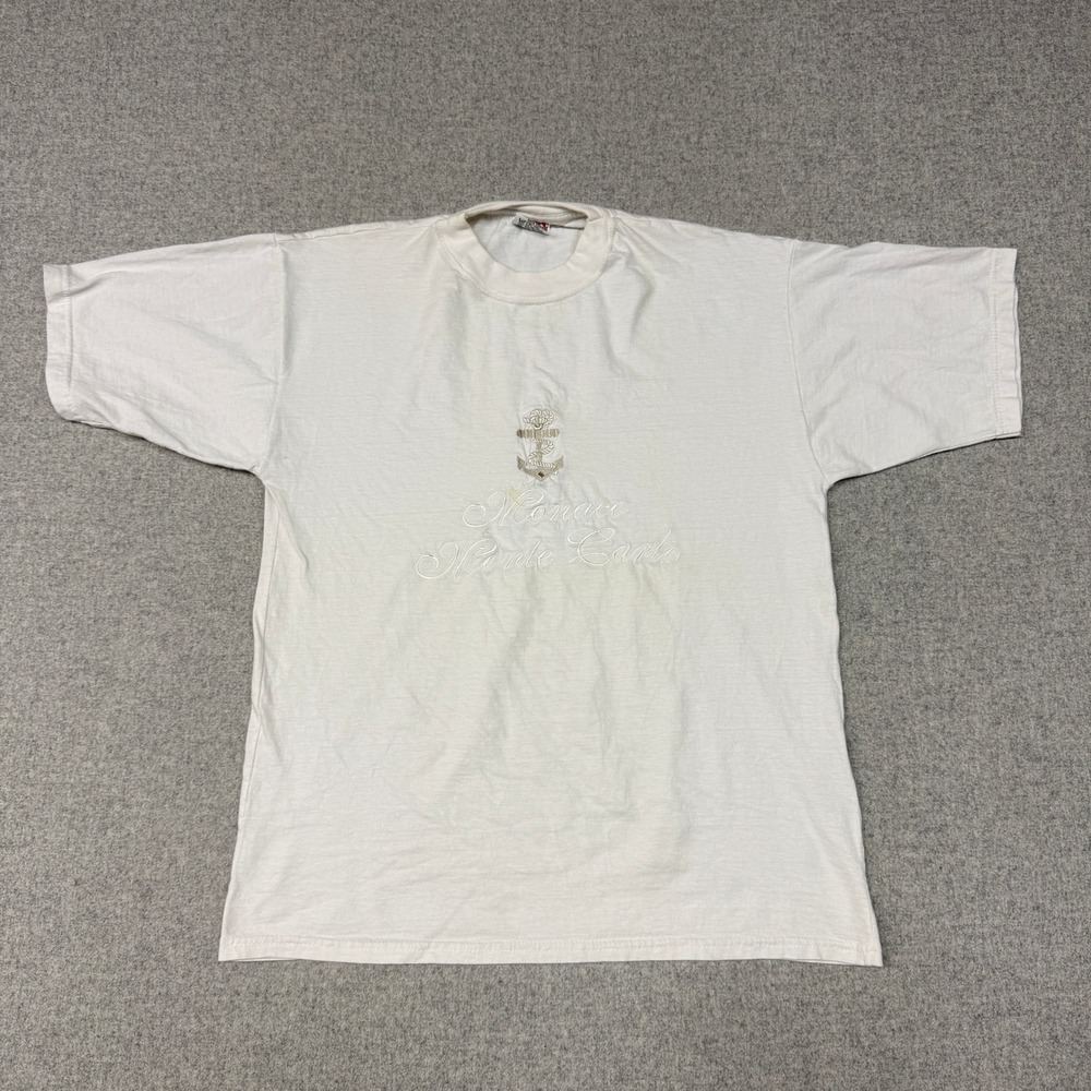 France | T-Shirt | XL | White | Embroidered Monaco Monte Carlo Anchor Graphic